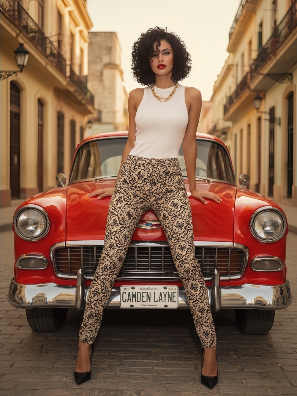 Haute Monde Beige & Black Damask Skinny Pants